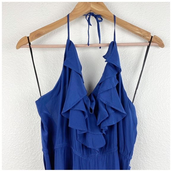 Yumi Kim Silk Blue Halter Wide Leg‎ Jumpsuit - Large - Picture 4 of 9